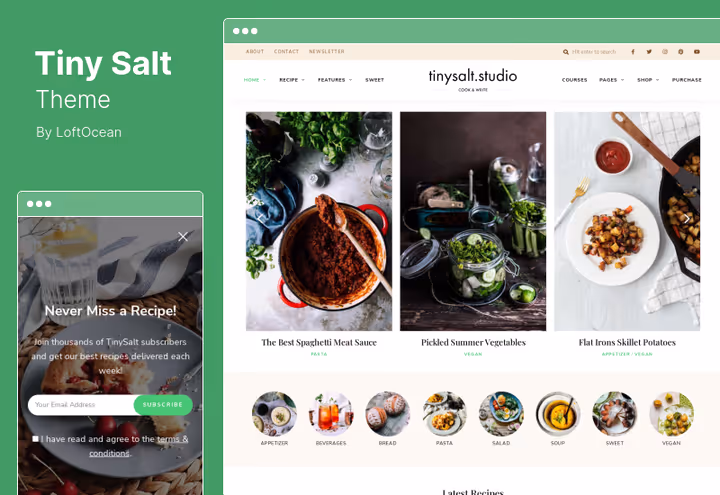 TinySalt theme, food blog with recipes and dark scheme
