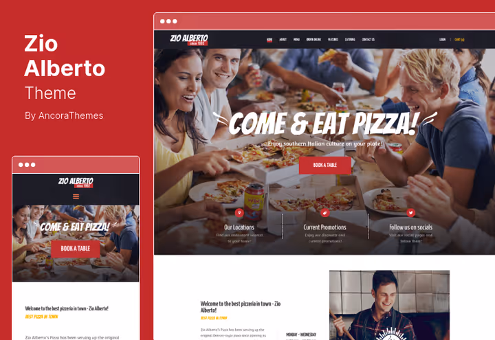 Zio Alberto theme, restaurant with event calendar and WooCommerce