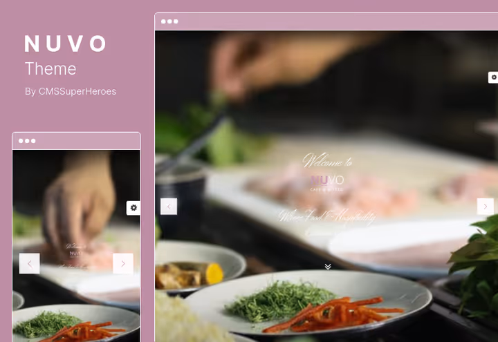 NUVO theme, cafe with video parallax and table reservations