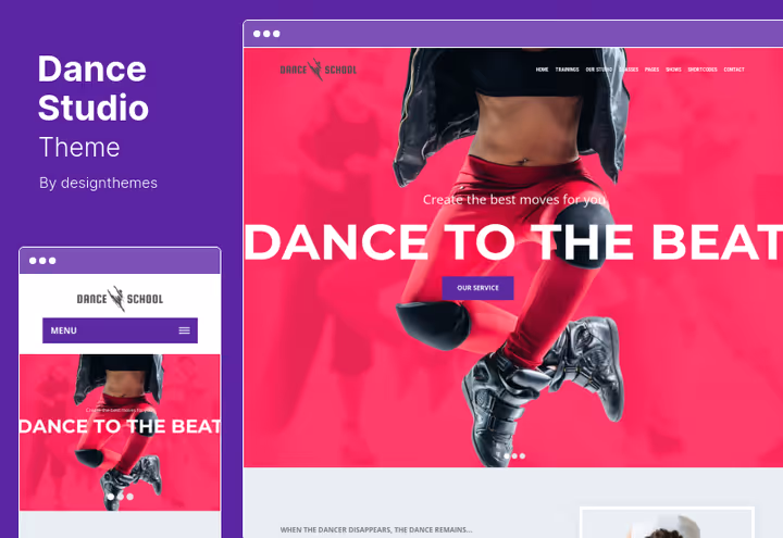 Dance Studio-tema, danse- og musikkstudio med galleri og blogg