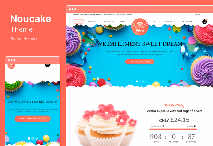 Головна сторінка теми Noucake з формою замовлення для кондитерської