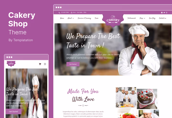 Тема CakeryShop з вбудованими рецептами для сайту пекарні