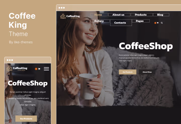 Тема CoffeeKing з 30 сторінками для інтернет-магазину кави