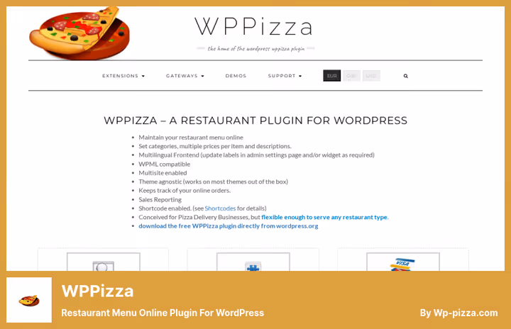 Menu de pizzaria online com plugin WPPizza