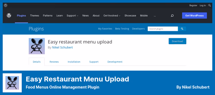 Interface de upload de menu em PDF Easy Restaurant Menu Upload