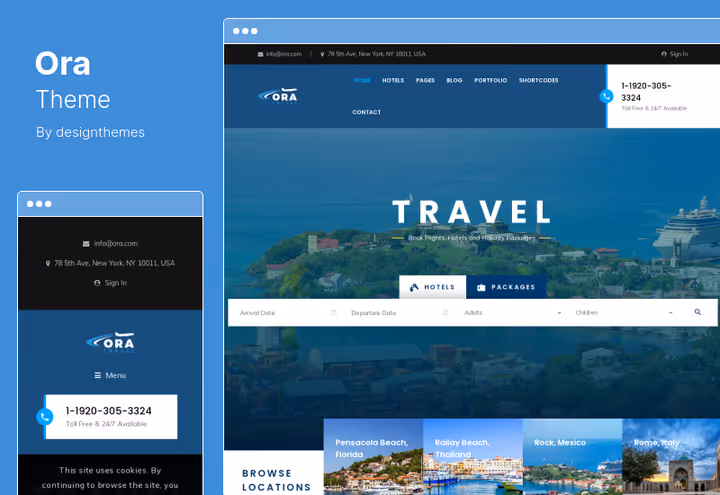 Ora theme, travel booking on WordPress