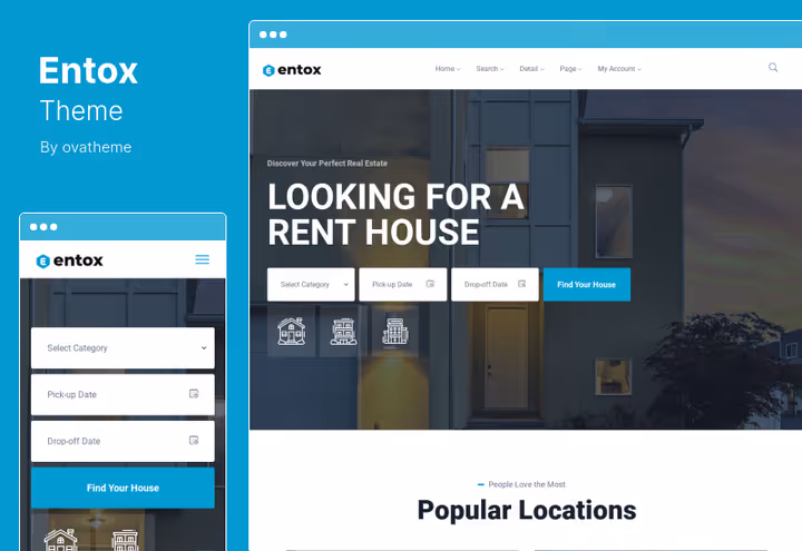 Entox theme, rental marketplace with map