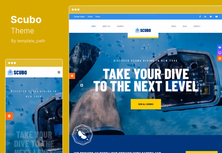 Scubo theme for dykkersenter, hovedskjerm med slider