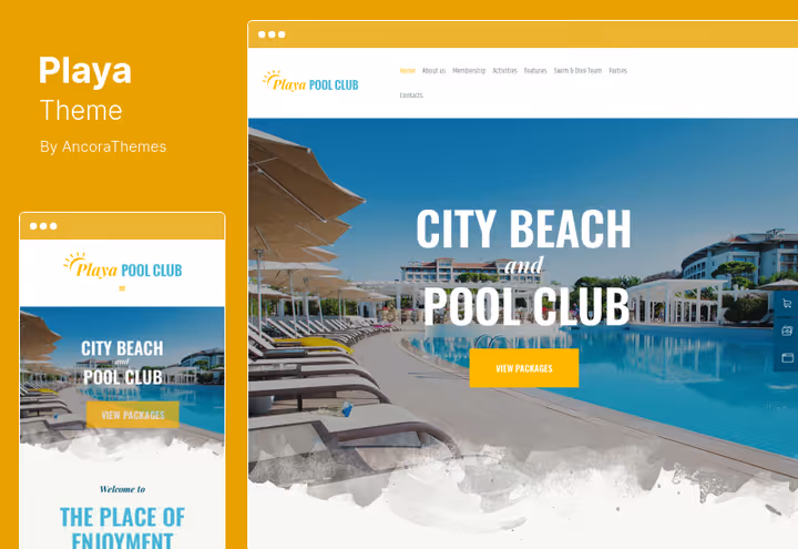 Playa theme for strandklubb, demo med arrangementskalender