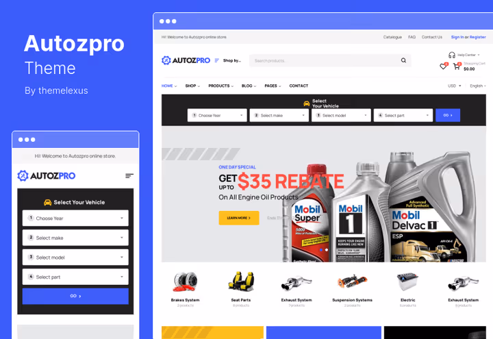 Autozpro teema demo osade otsingu ja filtreerimisega