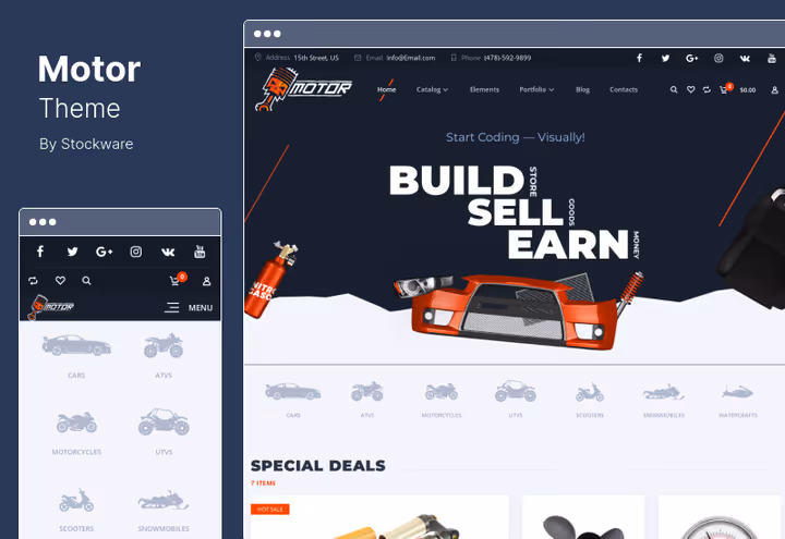 Motor teema osade ja mootorrataste müügiks WooCommerce'il