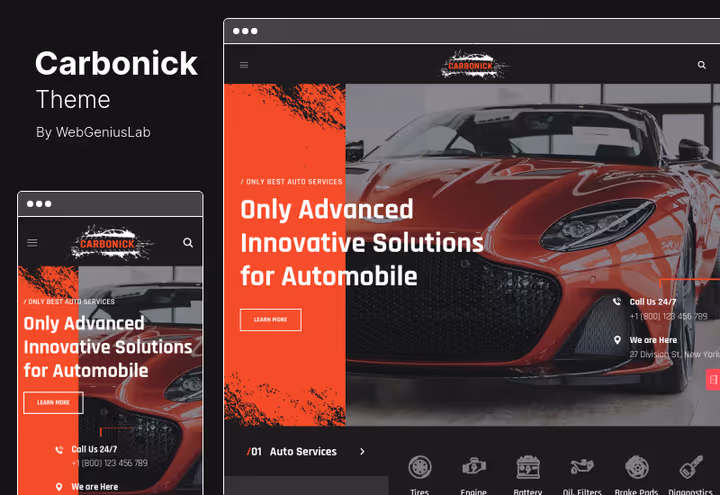 Carbonick teema teenuste leht WGL-animatsioonidega autoremondile