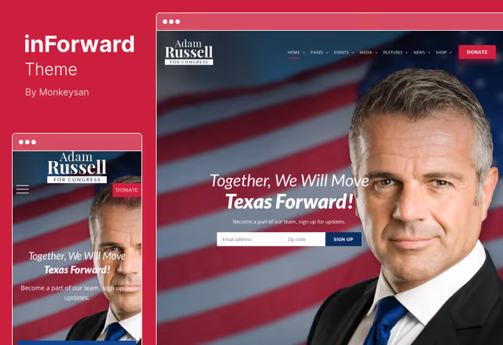 inForward theme demo with party site and fundraising form