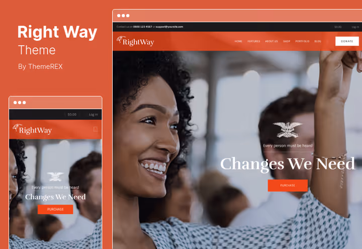 Right Way theme page with political campaign on Elementor