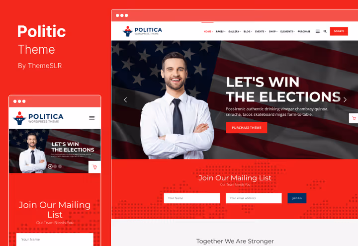 Modern Politica theme interface for political party