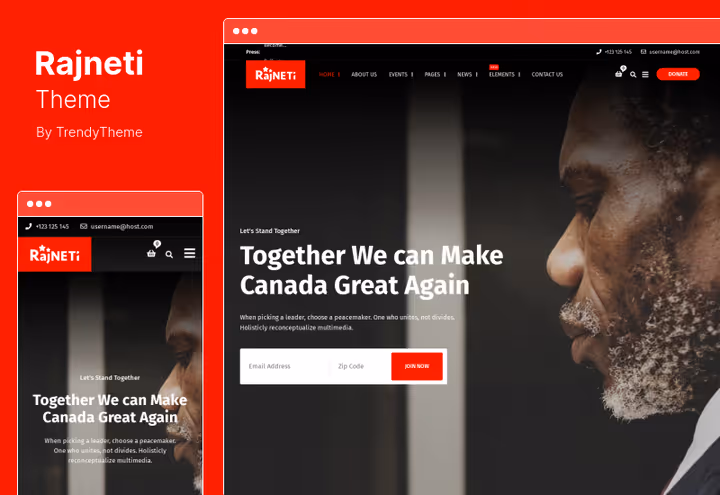 Rajneti theme design for political party with fundraising
