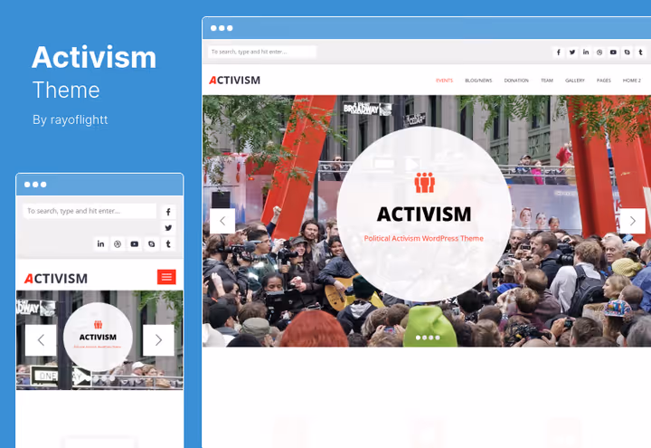 Activism theme design with event calendar and donate page