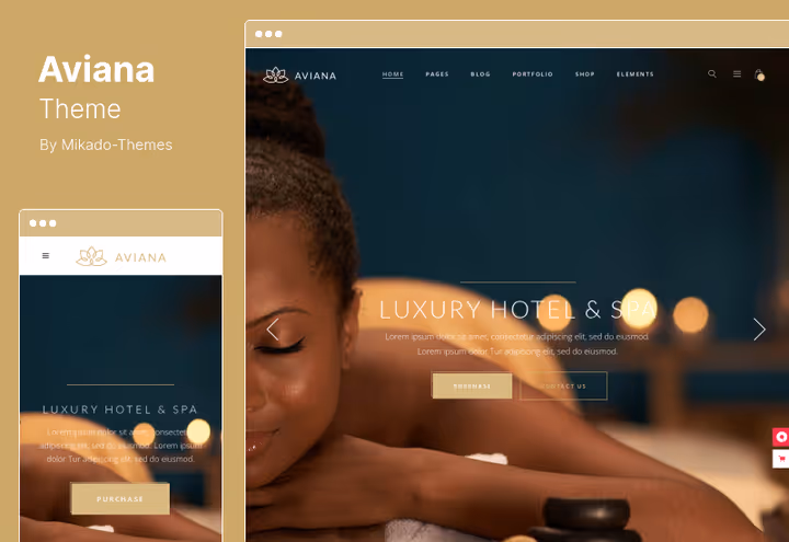 Captura de ecrã do tema Aviana, bem-estar e spa para WordPress