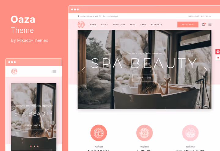 Captura de ecrã do tema Oaza, spa e bem-estar para WordPress