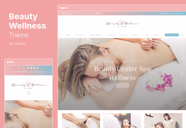 Captura de ecrã do tema Beauty Wellness, saúde e beleza para WordPress