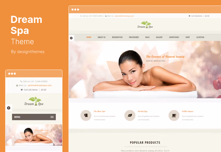 Captura de ecrã do tema Dream Spa, spa e salão de beleza para WordPress