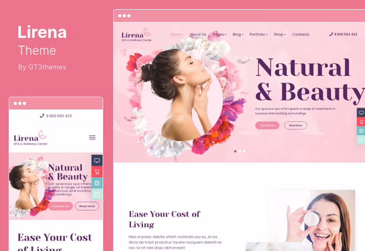 Captura de ecrã do tema Lirena, spa e salão para WordPress