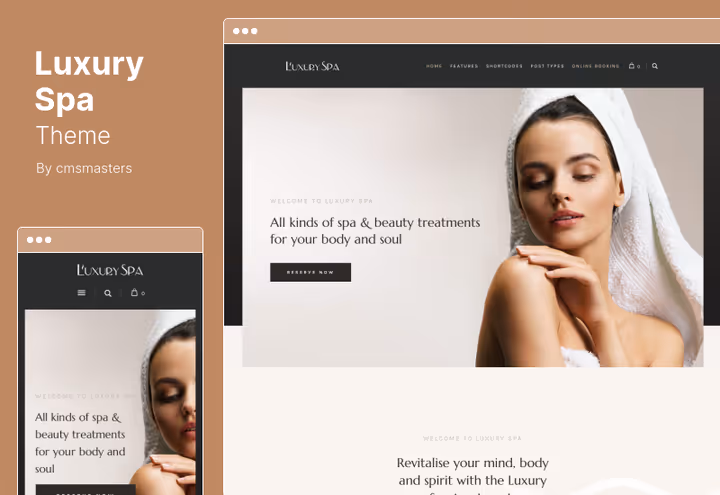 Captura de ecrã do tema Luxury Spa, bem-estar e beleza para WordPress