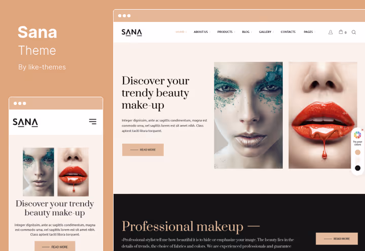 Captura de ecrã do tema Sana, moda e beleza para WordPress