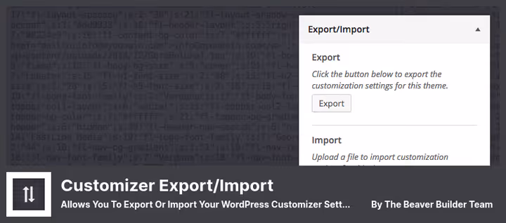 WordPress customizer export and import settings interface