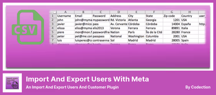 User import dialog from CSV with meta fields and roles
