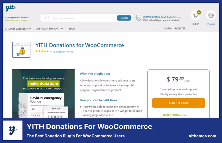 YITH Donations donation form in cart