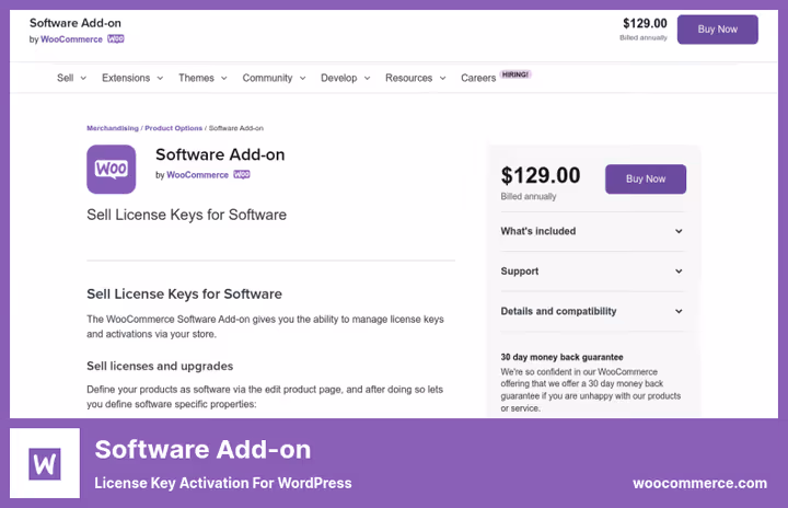 Lisensadministrasjonsgrensesnitt for programvaretillegget for WooCommerce