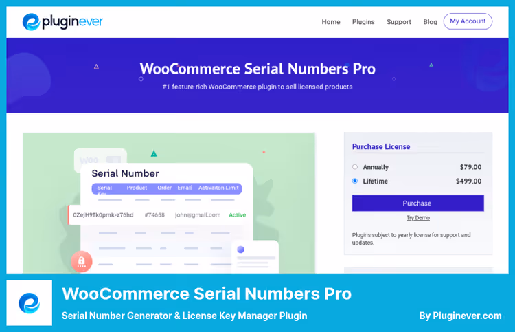 Serienummeradministrasjonspanel for WC Serial Numbers Pro-utvidelsen