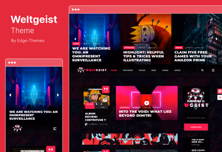 Skjermbilde av Weltgeist viralt tema, alternativ magasindesign