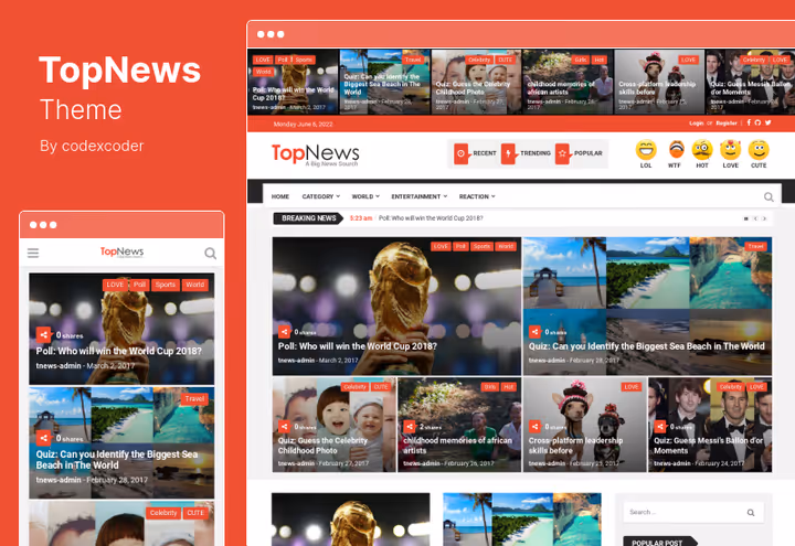 Skjermbilde av TopNews-tema, universelt WordPress-nyhetstema