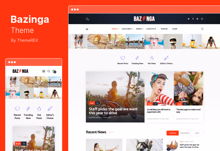 Skjermbilde av Bazinga-tema, fargerikt viralt magasin med butikk