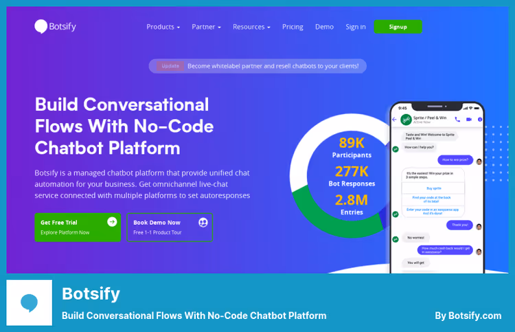 Botsify chatbot management panel with analytics