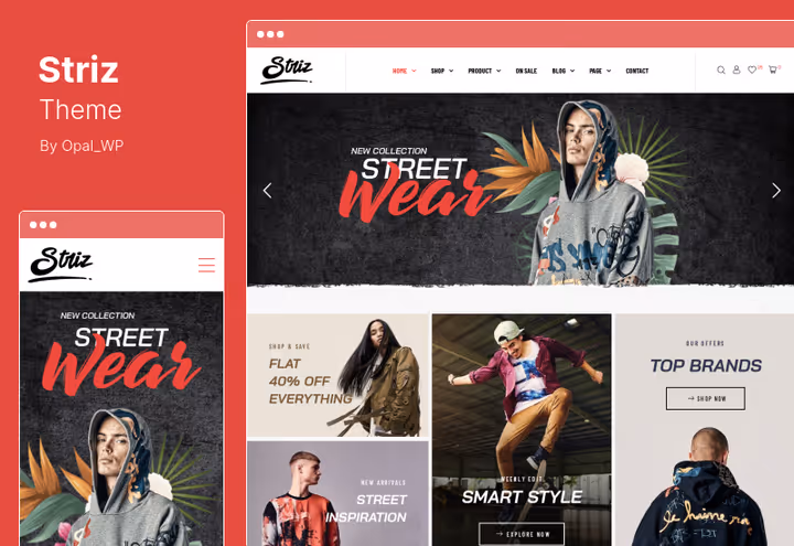 Fashion store header on Striz theme with clothing catalog