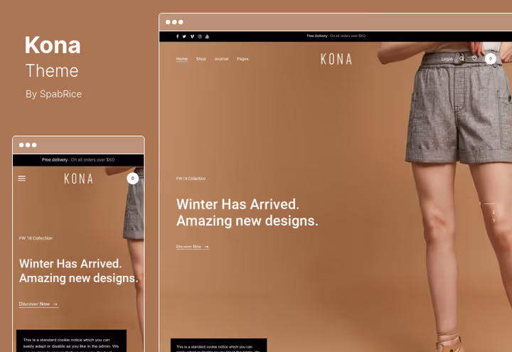 Kona theme demo store with fashion product showcase