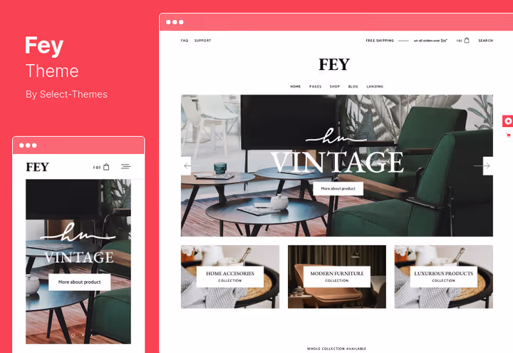 Animated online store showcase on Fey theme with products