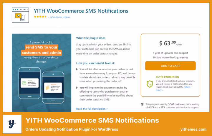 Janela de envio de notificação SMS de encomenda no plugin YITH para WooCommerce