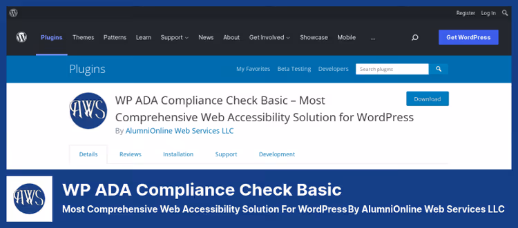 Отчёт WP ADA Compliance Check с перечнем ошибок accessibility и инструкциями по исправлению