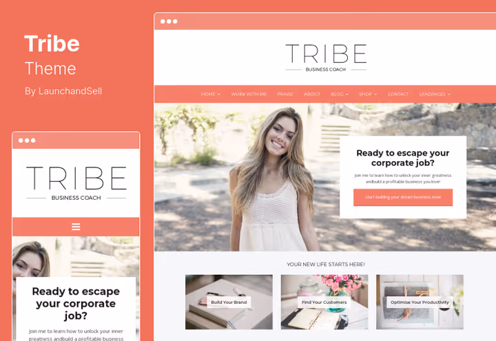 Тема Tribe для женского коучинга, элегантный дизайн