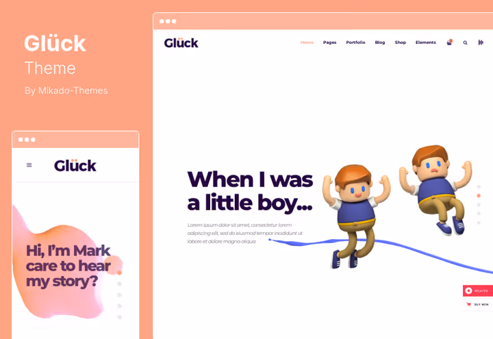 Тема Glück, портфоліо агентства з вбудованим конструктором