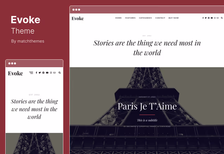 Тема Evoke, фотоблог з десятьма розкладками та SEO-оптимізованим кодом