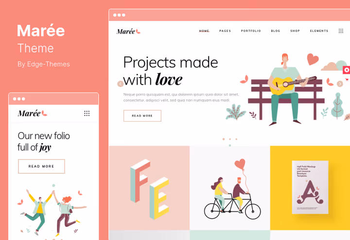 Тема Marée, портфоліо ілюстратора з WPBakery та вісьмома типами галерей