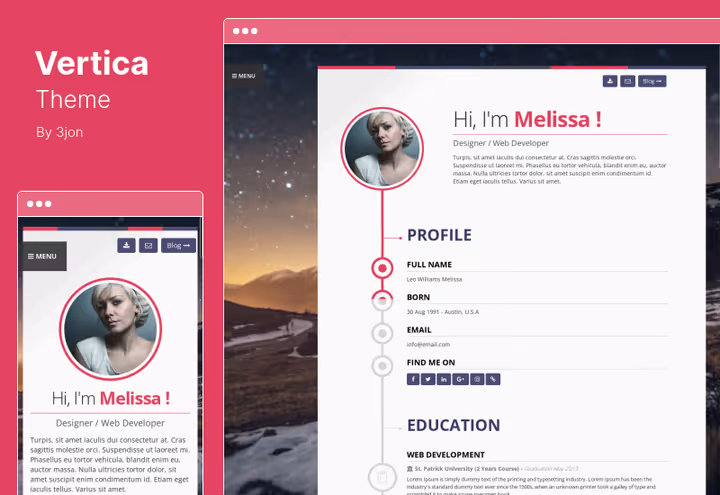 Vertica teema, üheleheline CV allalaaditava CV nupuga