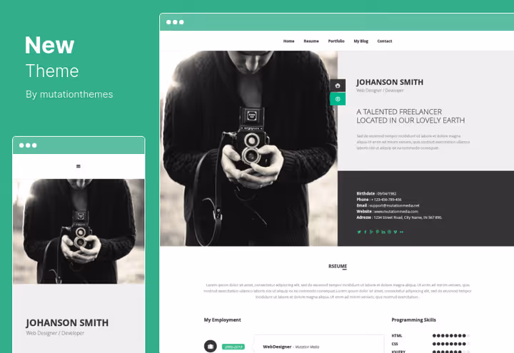 NEW teema, vCard visiitkaart WPBakery Page Builderil