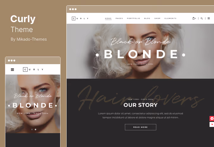 Тема Curly, главная страница с портфолио услуг