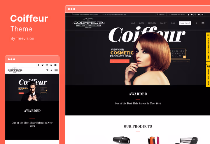 Тема Coiffeur, оформление главной страницы салона